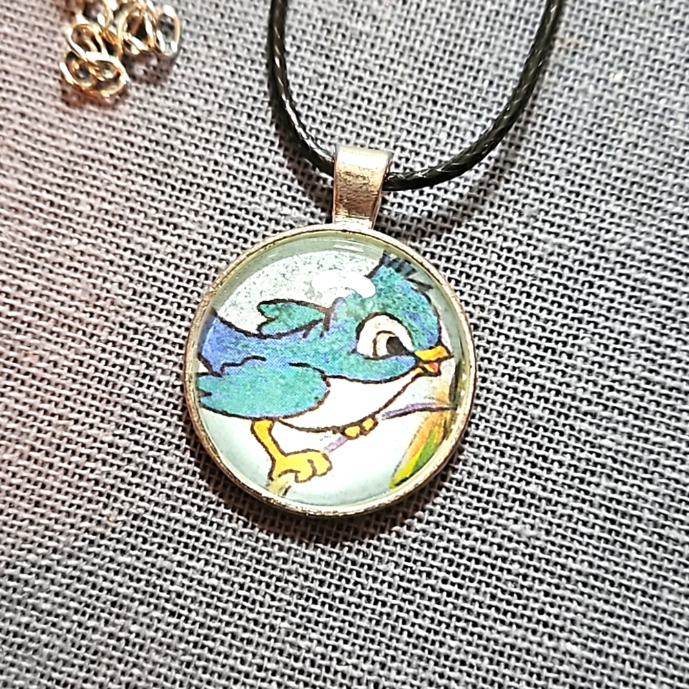 Vintage 1970s Disney bird children's book necklace Winnie the Pooh book ooak